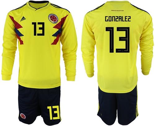 Colombia #13 Gonzalez Home Long Sleeves Soccer Country Jersey